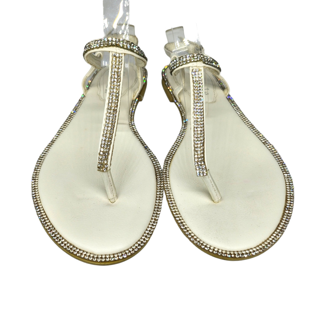 White Sparkly Sandals Rhinestones Embellished Dressy Thong Ankle Strap Womens 36 - Picture 5 of 12